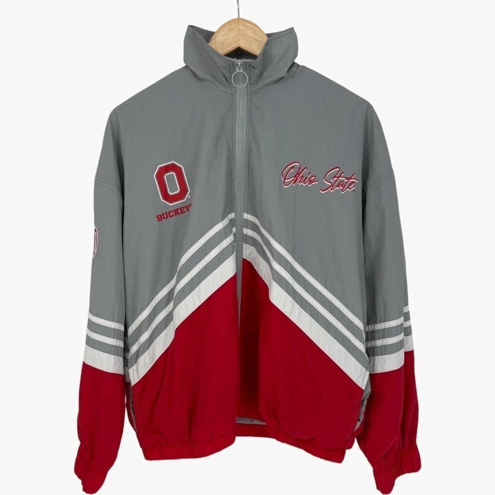 WEAR by Erin Andrews Ohio State Buckeyes Throwback Jacket Size Medium Red Gray - Picture 3 of 15